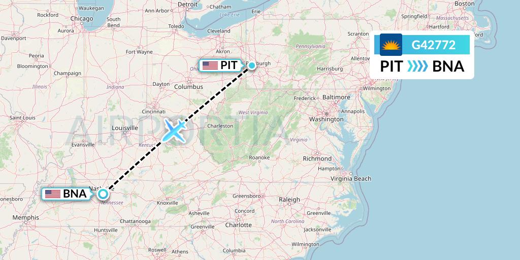 G42772 Allegiant Air Flight Map: Pittsburgh to Nashville