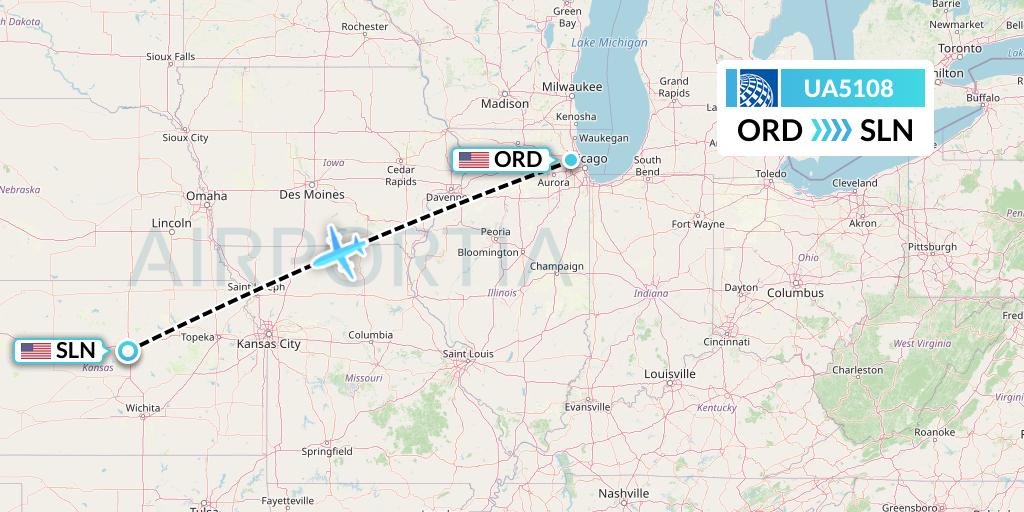 UA5108 United Airlines Flight Map: Chicago to Salina