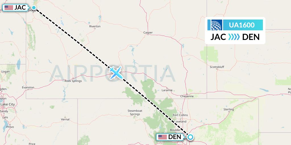 UA1600 United Airlines Flight Map: Jackson to Denver