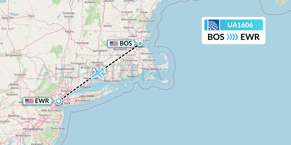 UA1606 United Airlines Flight Map: Boston to New York