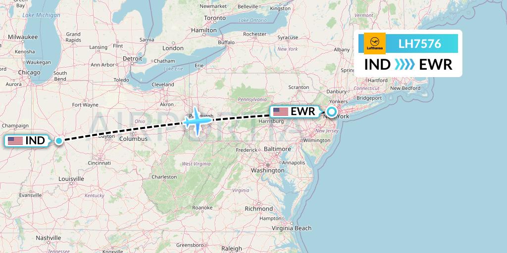 LH7576 Lufthansa Flight Map: Indianapolis to New York