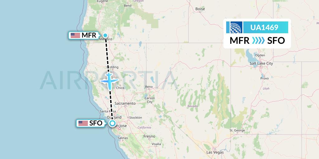 UA1469 United Airlines Flight Map: Medford to San Francisco