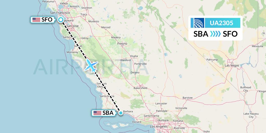 UA2305 United Airlines Flight Map: Santa Barbara to San Francisco