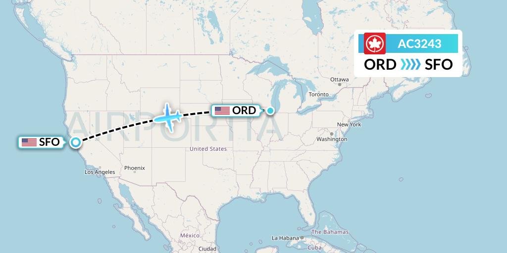 AC3243 Air Canada Flight Map: Chicago to San Francisco