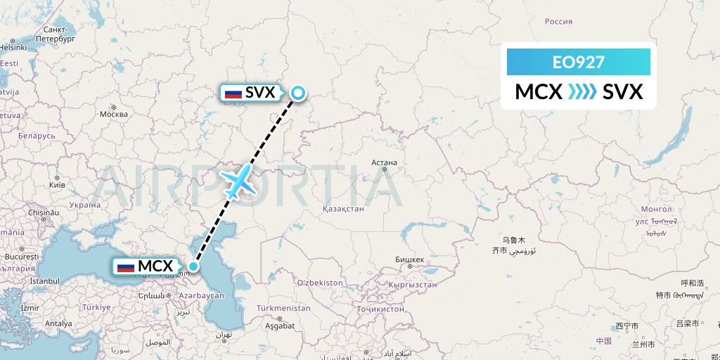 EO927 Pegas Fly Flight Map: Makhachkala to Yekaterinburg