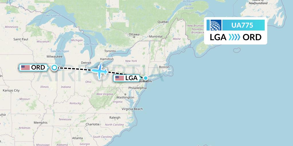 UA775 United Airlines Flight Map: New York to Chicago