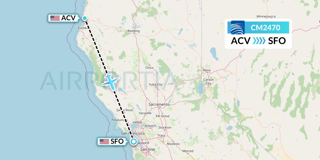 CM2470 Copa Airlines Flight Map: Eureka to San Francisco