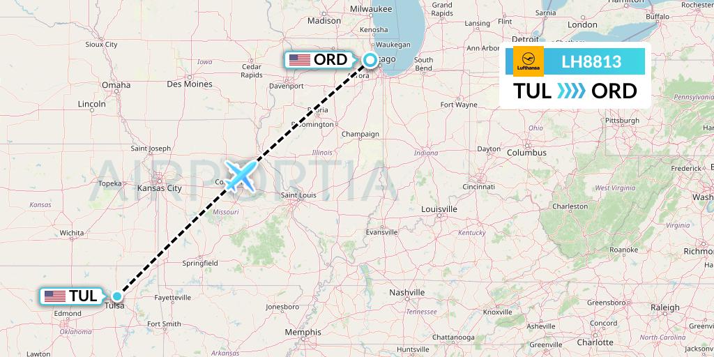 LH8813 Lufthansa Flight Map: Tulsa to Chicago
