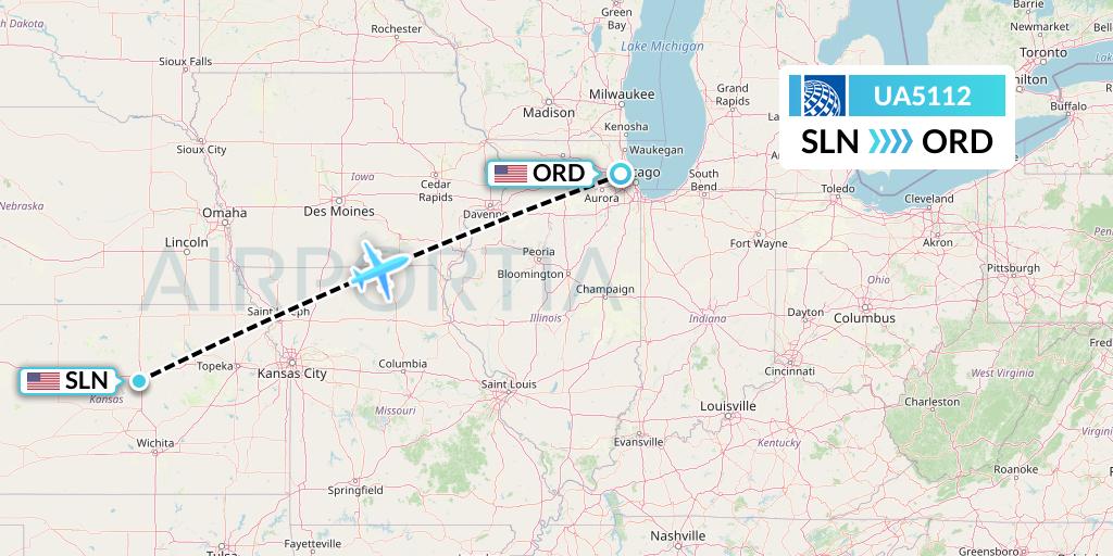 UA5112 United Airlines Flight Map: Salina to Chicago