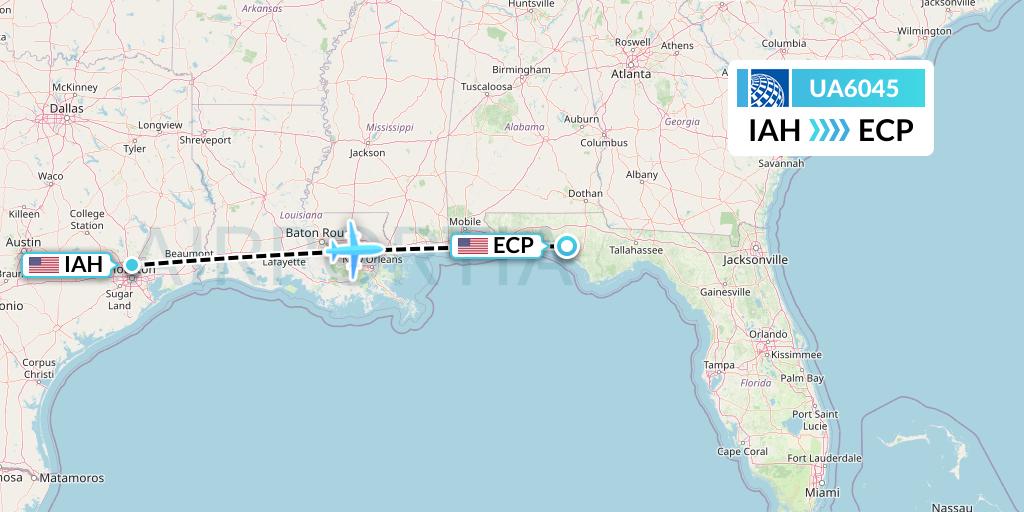 UA6045 United Airlines Flight Map: Houston to Panama City