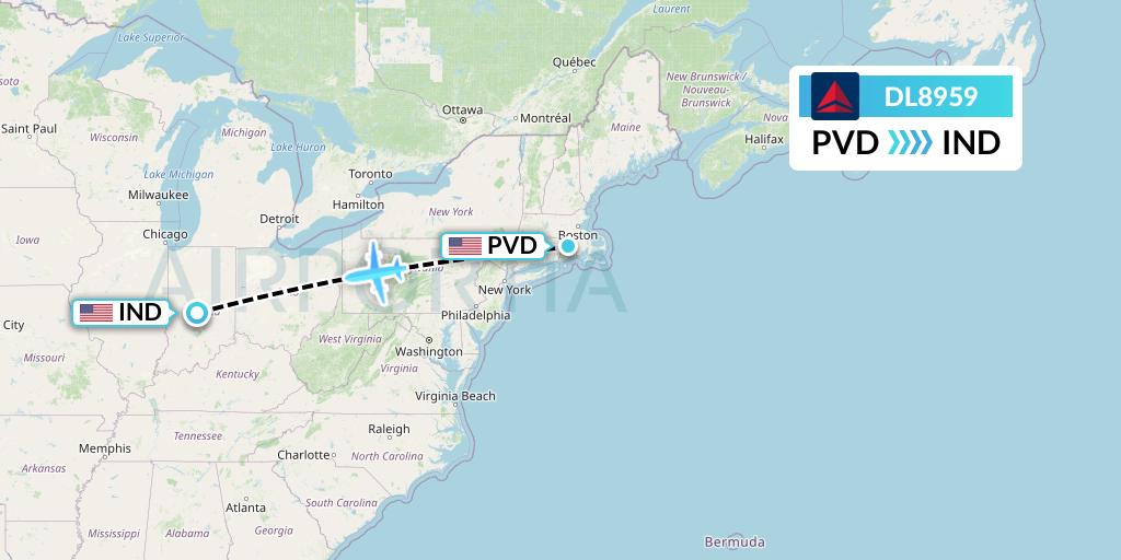 DL8959 Delta Air Lines Flight Map: Providence to Indianapolis