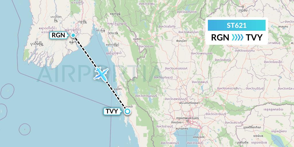 ST621 Air Thanlwin Flight Map: Yangon to Dawei