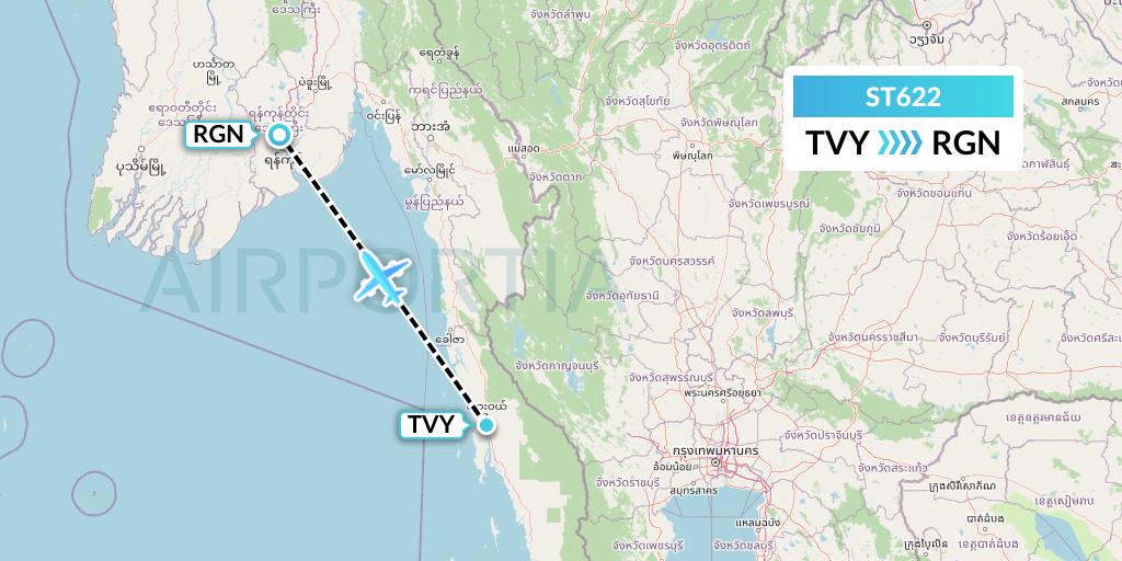 ST622 Air Thanlwin Flight Map: Dawei to Yangon