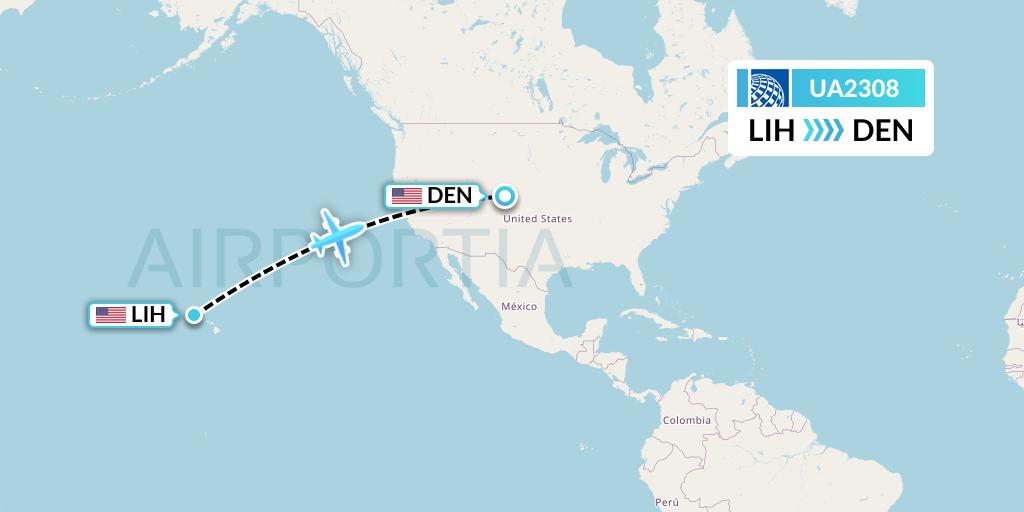 UA2308 United Airlines Flight Map: Lihue to Denver