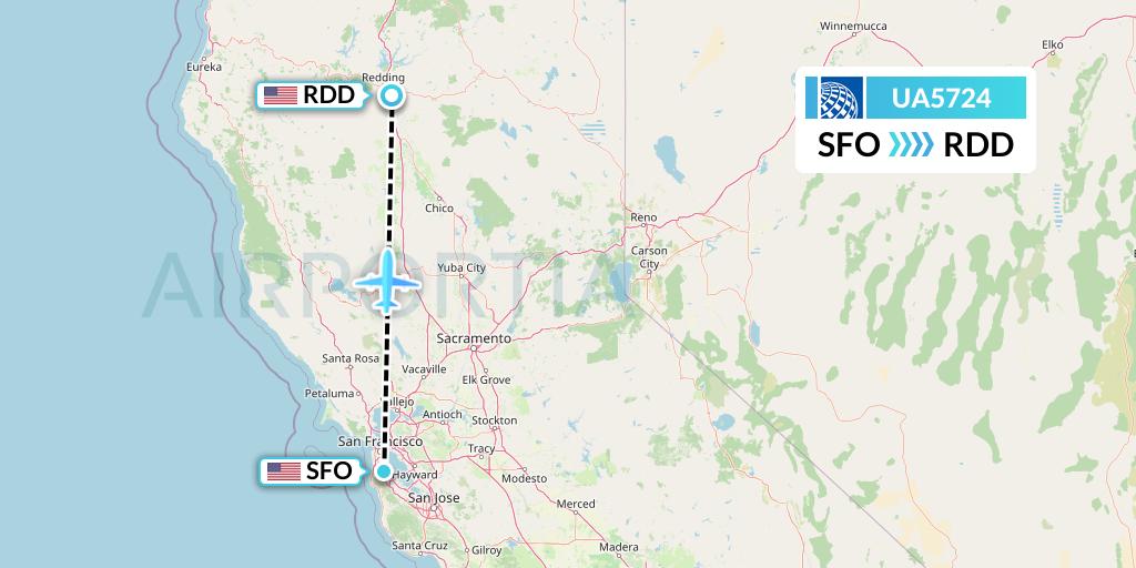 UA5724 United Airlines Flight Map: San Francisco to Redding