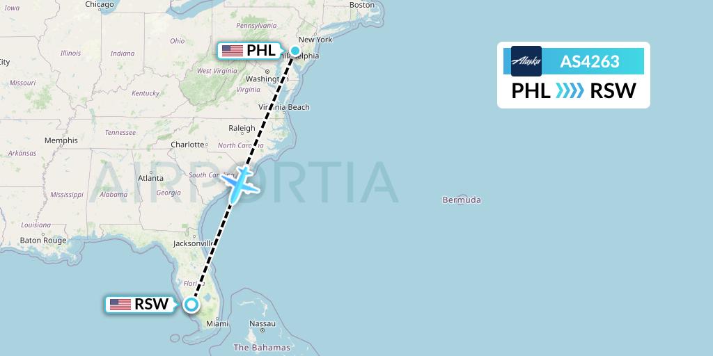 AS4263 Alaska Airlines Flight Map: Philadelphia to Fort Myers