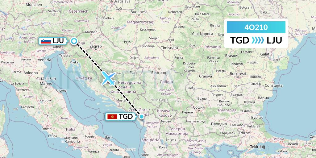 4O210 Air Montenegro Flight Map: Podgorica to Ljubljana