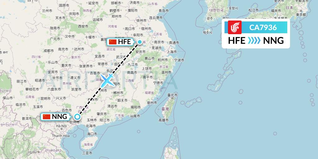 CA7936 Air China Flight Map: Hefei to Nanning