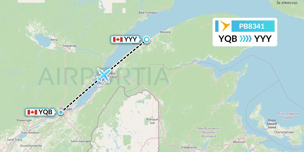 PB8341 PAL Airlines Flight Map: Quebec to Mont-Joli