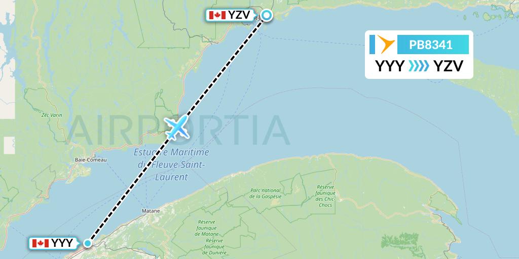 PB8341 PAL Airlines Flight Map: Mont-Joli to Sept-Iles
