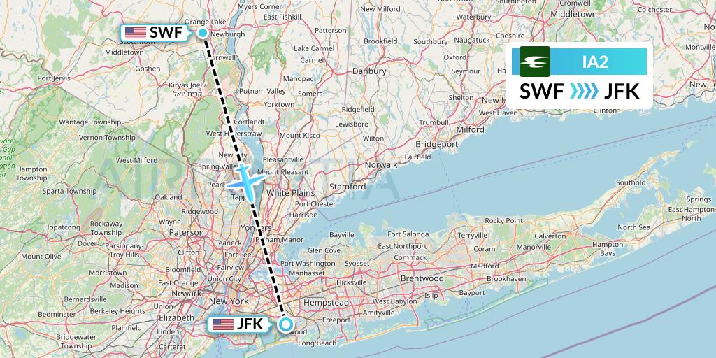 IA2 Iraqi Airways Flight Map: Newburgh to New York