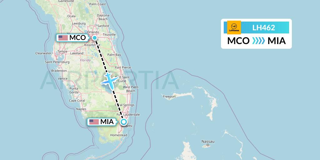 LH462 Lufthansa Flight Map: Orlando to Miami