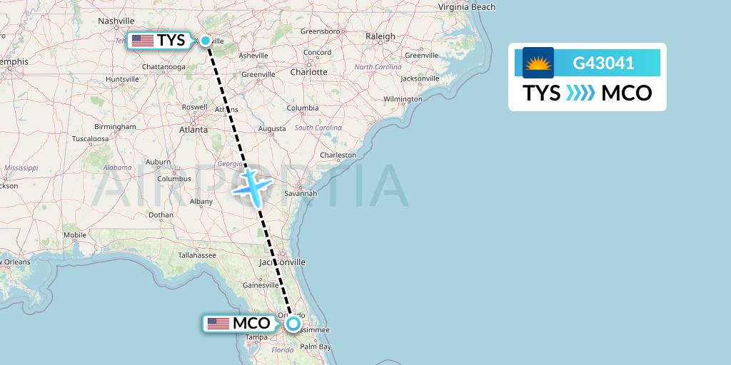 G43041 Allegiant Air Flight Map: Knoxville to Orlando