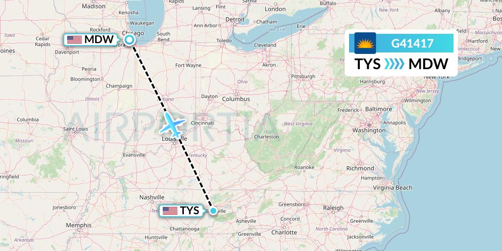 G41417 Allegiant Air Flight Map: Knoxville to Chicago