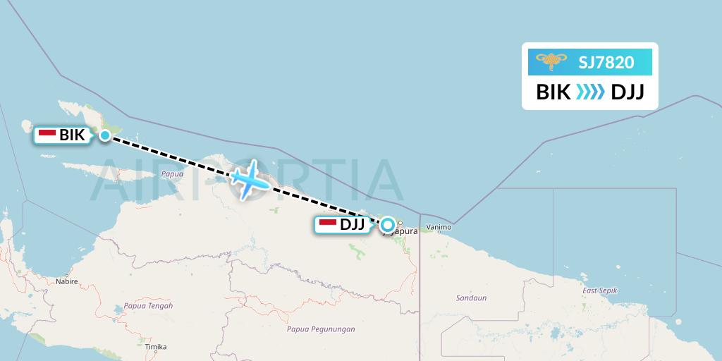 SJ7820 Sriwijaya Air Flight Map: Biak to Jayapura