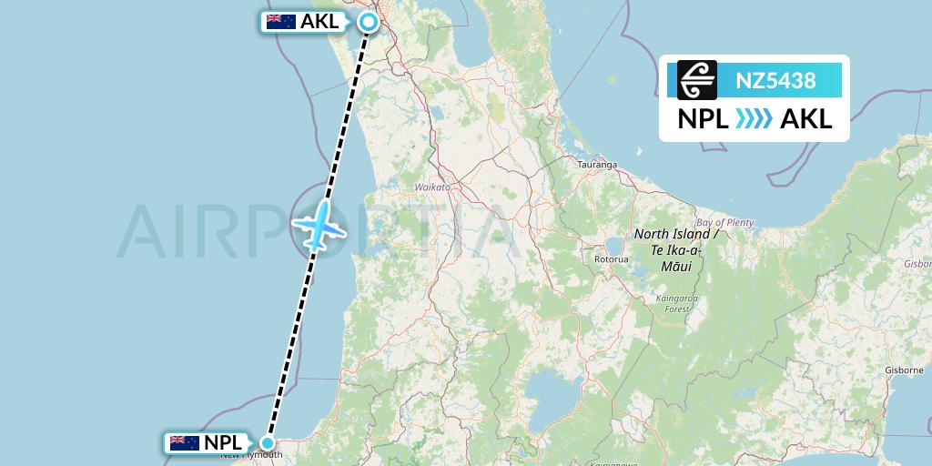 NZ5438 Air New Zealand Flight Map: New Plymouth to Auckland