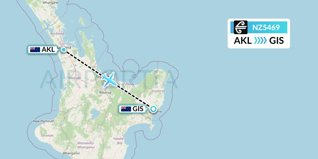NZ5469 Air New Zealand Flight Map: Auckland to Gisborne