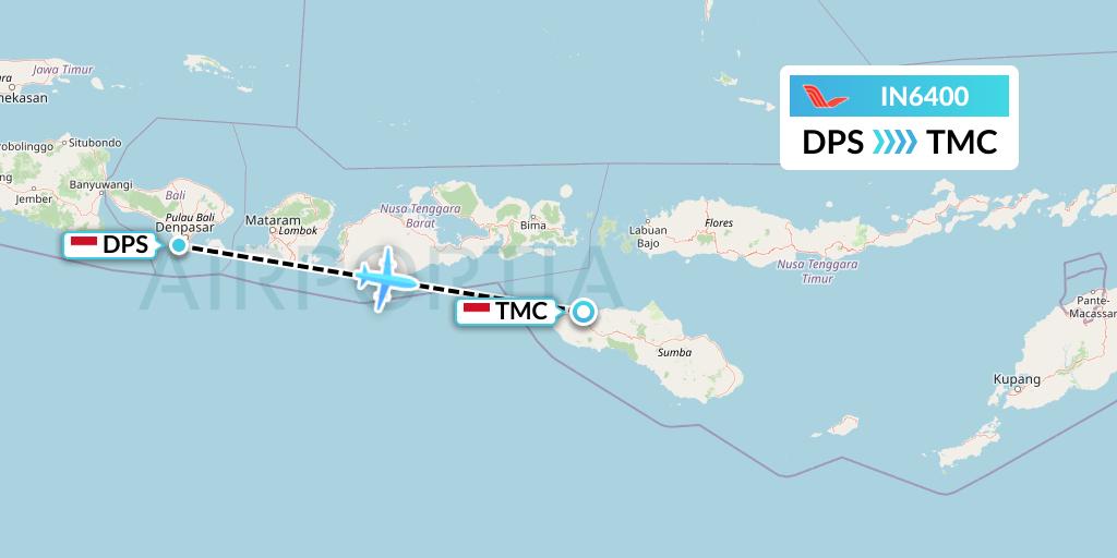 IN6400 NAM Air Flight Map: Denpasar to Tambolaka