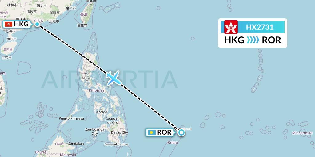 HX2731 Hong Kong Airlines Flight Map: Hong Kong to Airai
