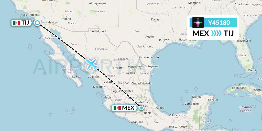 Y45180 Volaris Flight Map: Mexico City to Tijuana