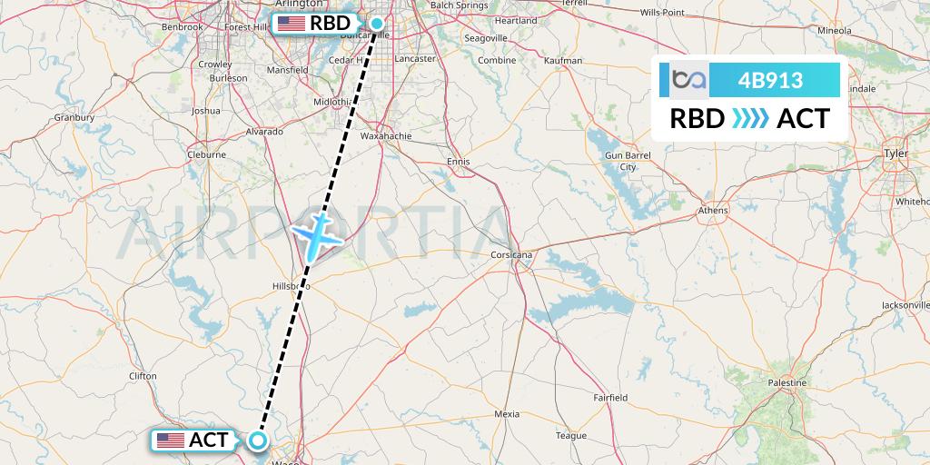 4B913 Boutique Air Flight Map: Dallas to Waco
