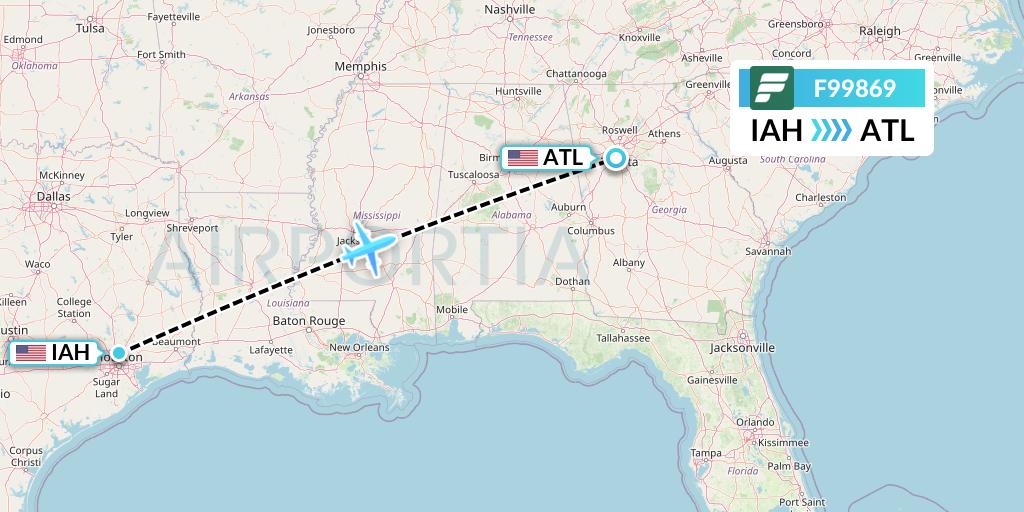 F99869 Frontier Airlines Flight Map: Houston to Atlanta