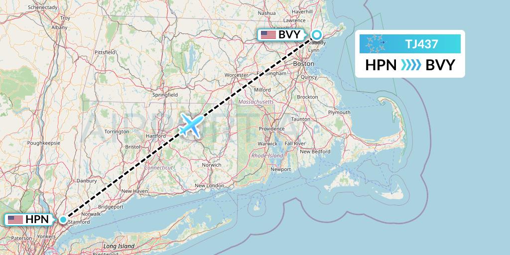 TJ437 Tradewind Aviation Flight Map: White Plains to Beverly