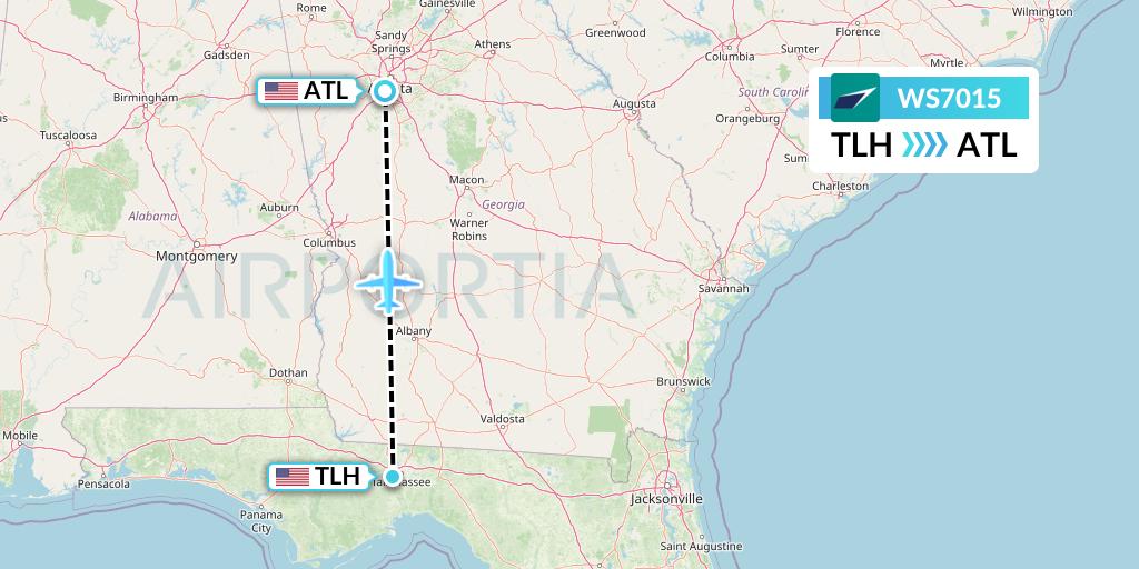 WS7015 WestJet Flight Map: Tallahassee to Atlanta