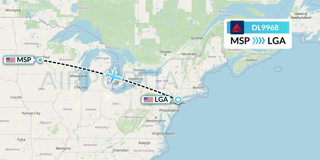 DL9968 Delta Air Lines Flight Map: Minneapolis to New York
