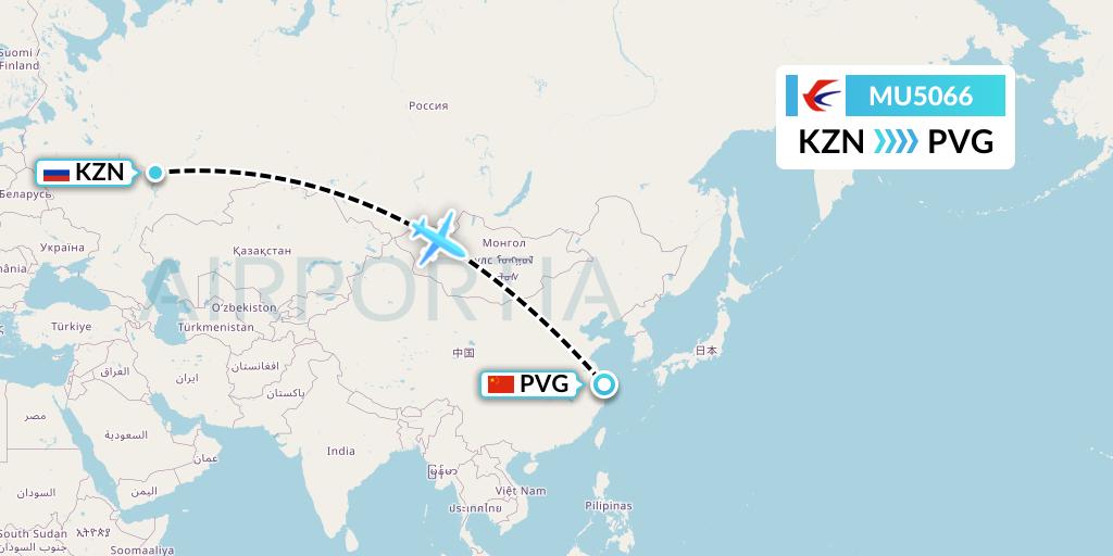 MU5066 China Eastern Airlines Flight Map: Kazan to Shanghai