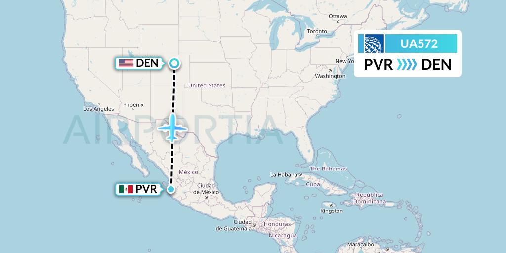 UA572 United Airlines Flight Map: Puerto Vallarta to Denver