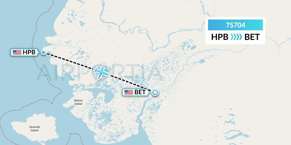 7S704 Ryan Air (USA) Flight Map: Hooper Bay to Bethel