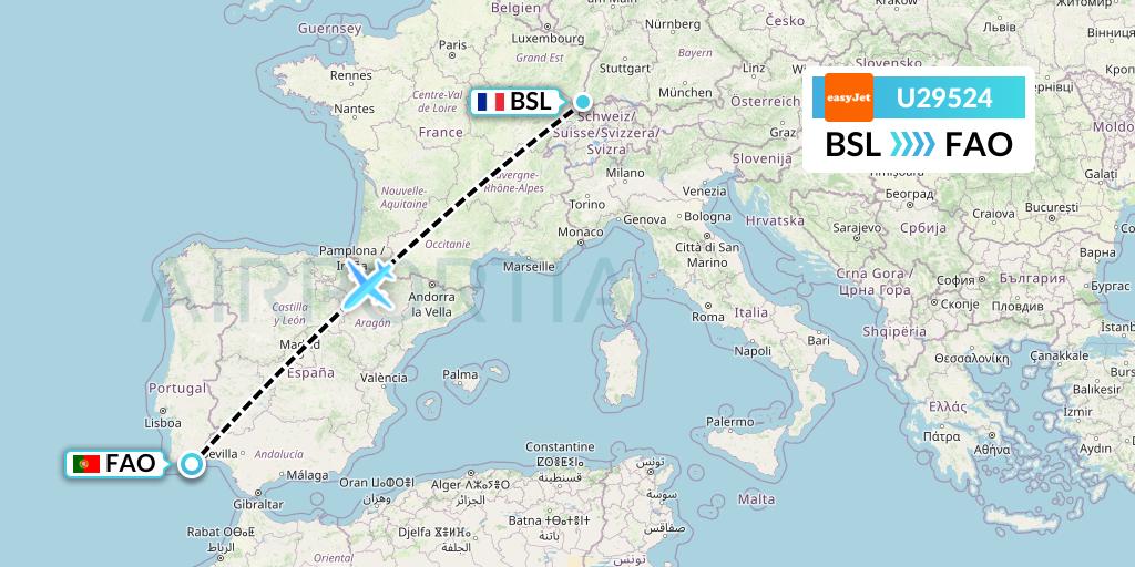 U29524 EasyJet Flight Map: Basel to Faro