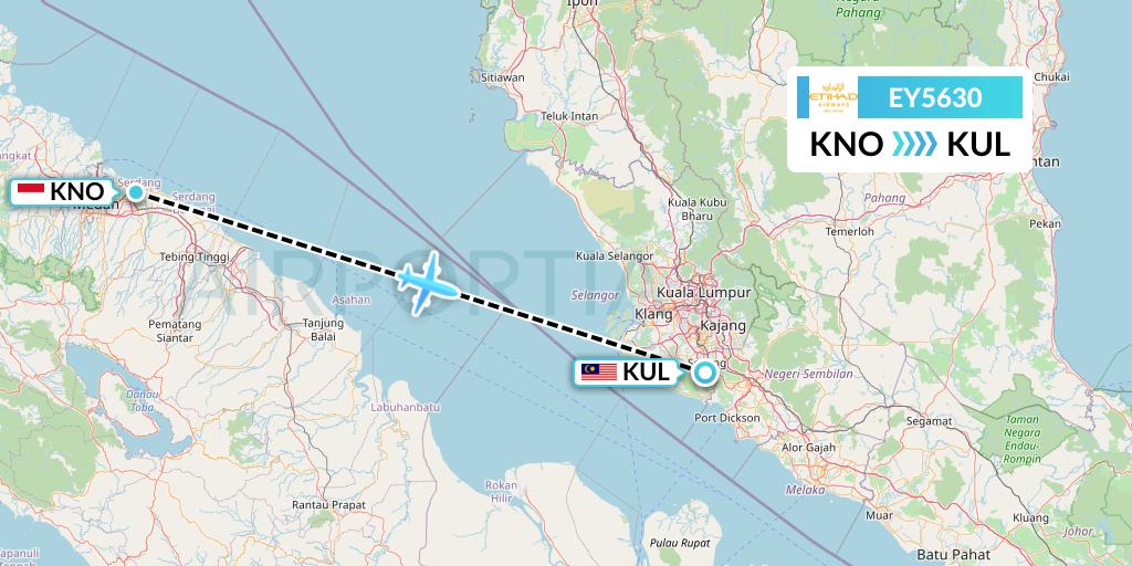 EY5630 Etihad Airways Flight Map: Medan to Kuala Lumpur
