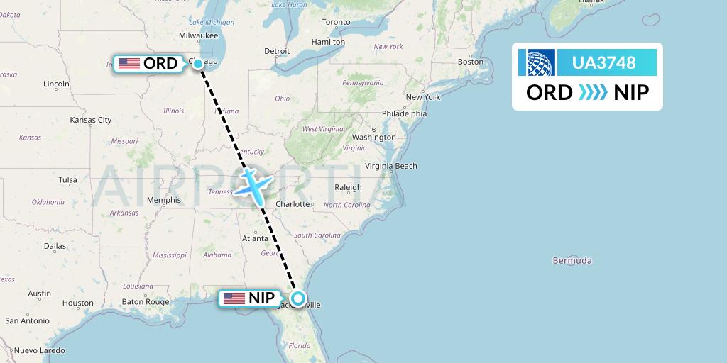 UA3748 United Airlines Flight Map: Chicago to Jacksonville
