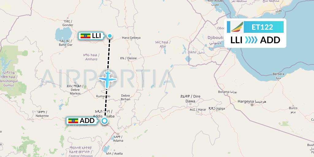 ET122 Ethiopian Airlines Flight Map: Lalibela to Addis Ababa