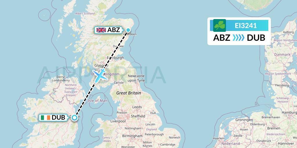 EI3241 Aer Lingus Flight Map: Aberdeen to Dublin