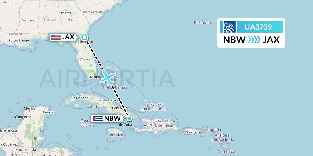 UA3739 United Airlines Flight Map: Guantanamo Bay Naval Station to Jacksonville