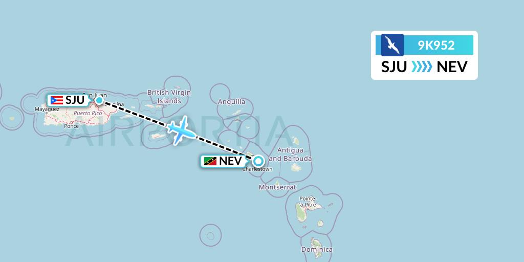9K952 Cape Air Flight Map: San Juan to Nevis