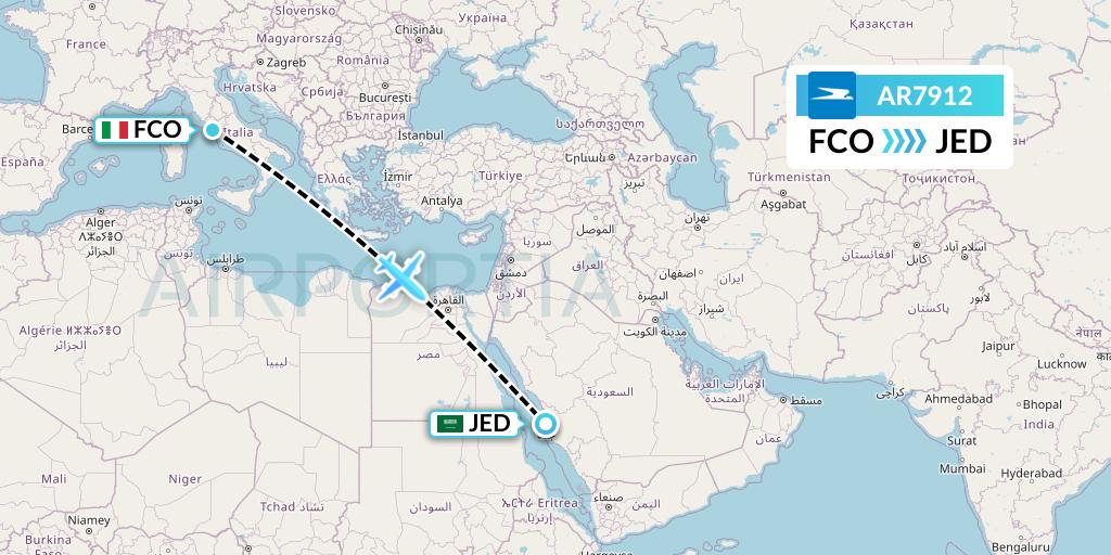 AR7912 Aerolineas Argentinas Flight Map: Rome to Jeddah